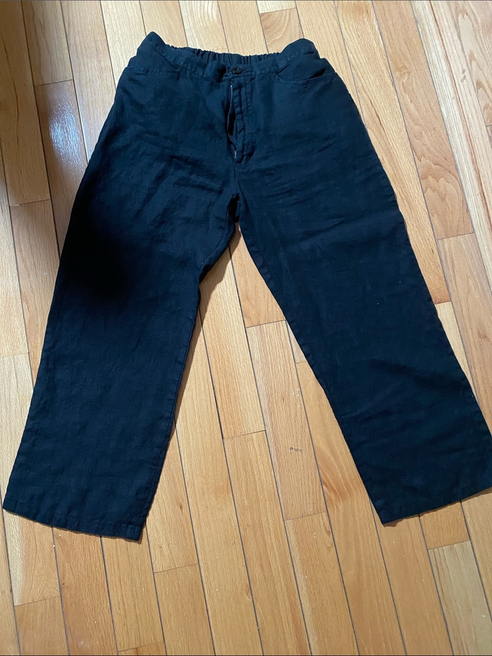 FLAX‎ Linen Pants Womens Medium Black Elastic Waist Wide Leg Casual